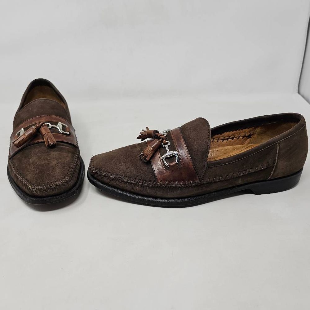 LORENZO BANFI AVVENTURA HANDMADE BROWN LEATHER NUBUCK HORSEBIT LOAFERS MENS 9.5